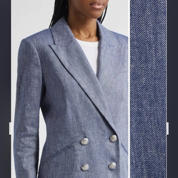 Veronica Beard Dale Linen Blend Dickey Jacket in Blue Melange Size 12 - Picture 5 of 15